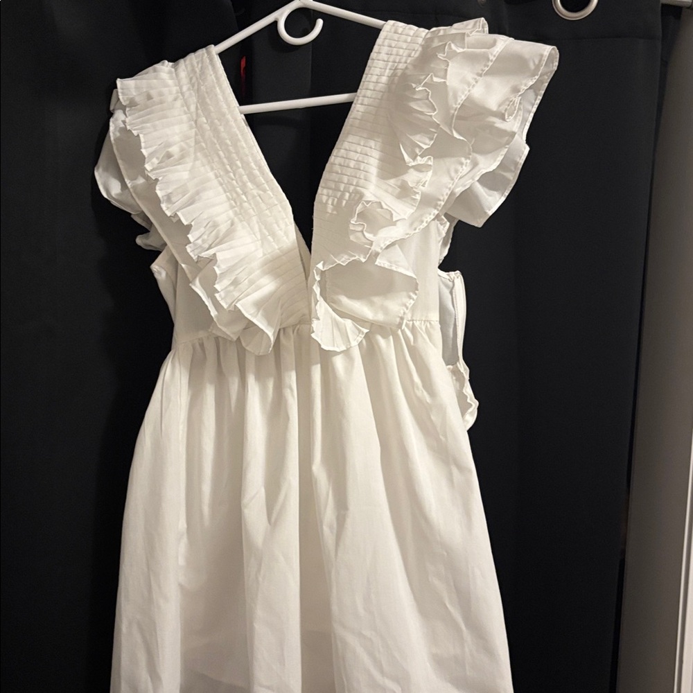 White Ruffled V-Neck Dress